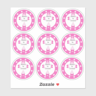 Pink Catholic Baptism Favour Sticker for Girls