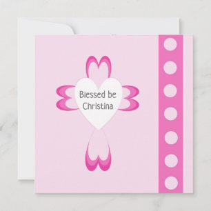 Pink Catholic Baptism Thank You Card for Girls