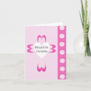 Pink Catholic Baptism Thank You Card for Girls