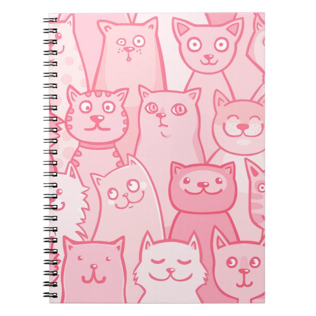 Pink Cats, Adorable Seamless Pattern. Notebook (Front)