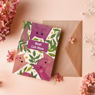 Pink Cats and branches Best cat mum Holiday Card