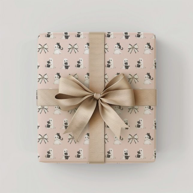 Pink cats and ghosts Halloween Wrapping Paper (Pink Cats and ghosts Wrapping Paper)