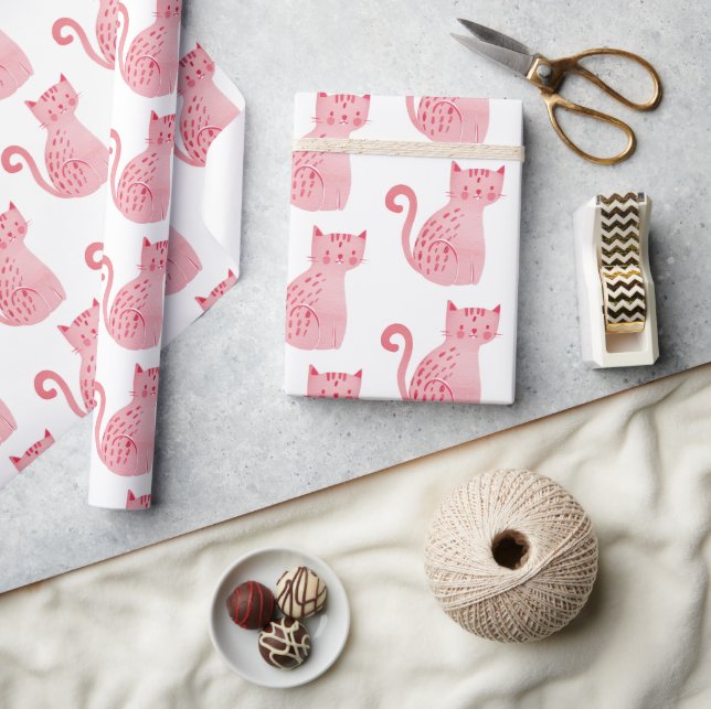 Pink Cats Birthday Wrapping Paper (Crafts)