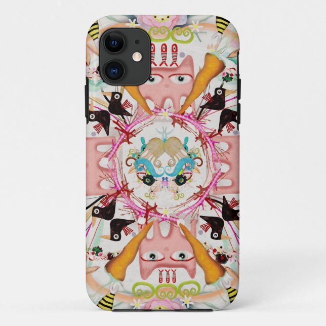 Pink CATS caleidoscope black birds Kaleidoscope Case-Mate iPhone Case (Back)