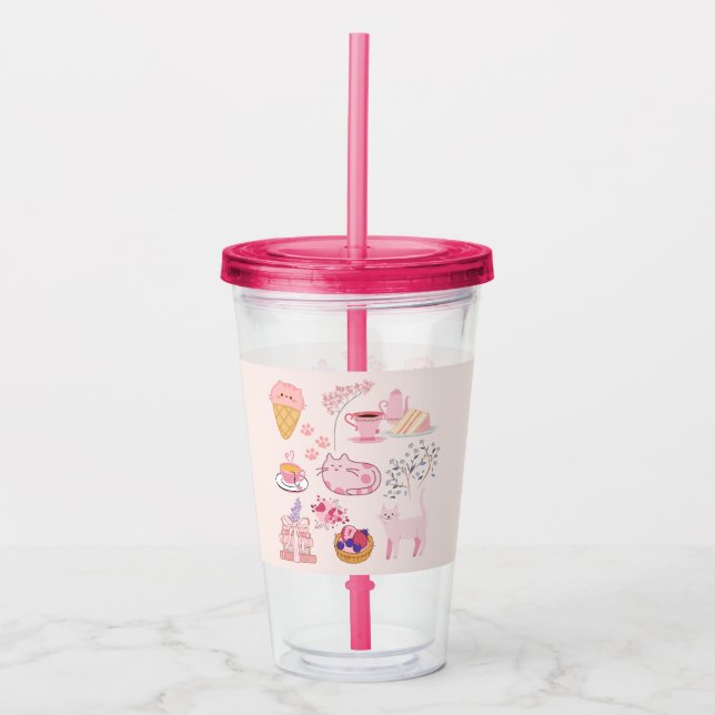  Pink Cats Cosiness Acrylic Tumbler (Front)