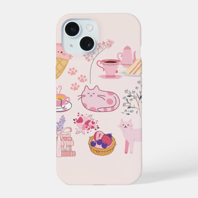 Pink Cats Cosiness iPhone 15 Case (Back)