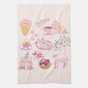 Pink Cats Cosiness Tea Towel