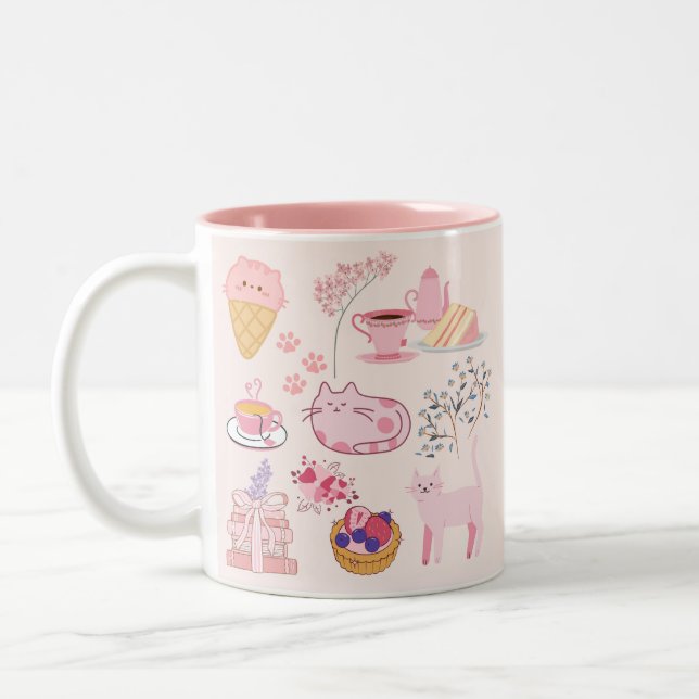 Pink Cats Cosiness Two-Tone Coffee Mug (Left)