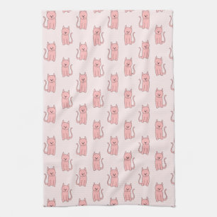Pink Cats. Pattern Tea Towel