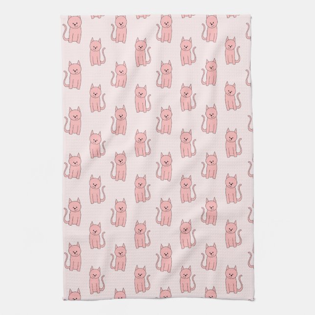 Pink Cats. Pattern Tea Towel (Vertical)