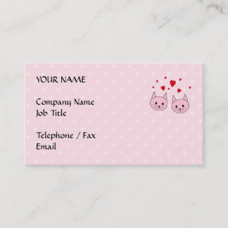 Pink cats with love hearts. business card