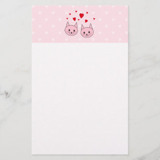 Pink cats with love hearts. stationery