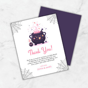 Pink Cauldron Halloween Baby Shower Thank You Card