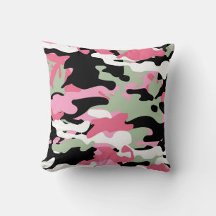 Pink & Celadon Green Camo Throw Pillow
