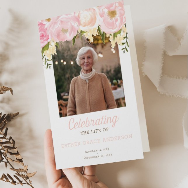 Pink Celebration of Life Folded Funeral Program Flyer (Creator Uploaded)