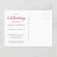Pink Celebration of Life Photo Funeral Invite