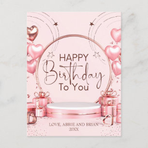 Pink Celebration Personalised Birthday Postcard