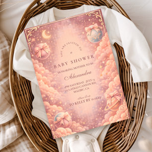 Pink Celestial Bows Clouds Baby Shower Invitation