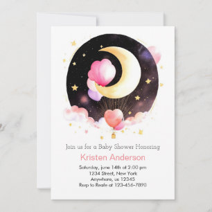 Pink Celestial Night Sky Girl Baby Shower Invitation