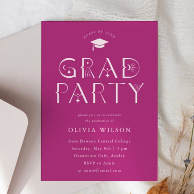 Pink Celestial Typography Grad Party  Invitation (Creator Uploaded)