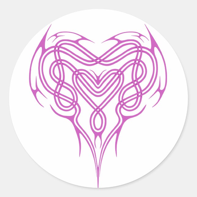 Pink Celtic Heart Knot Classic Round Sticker (Front)