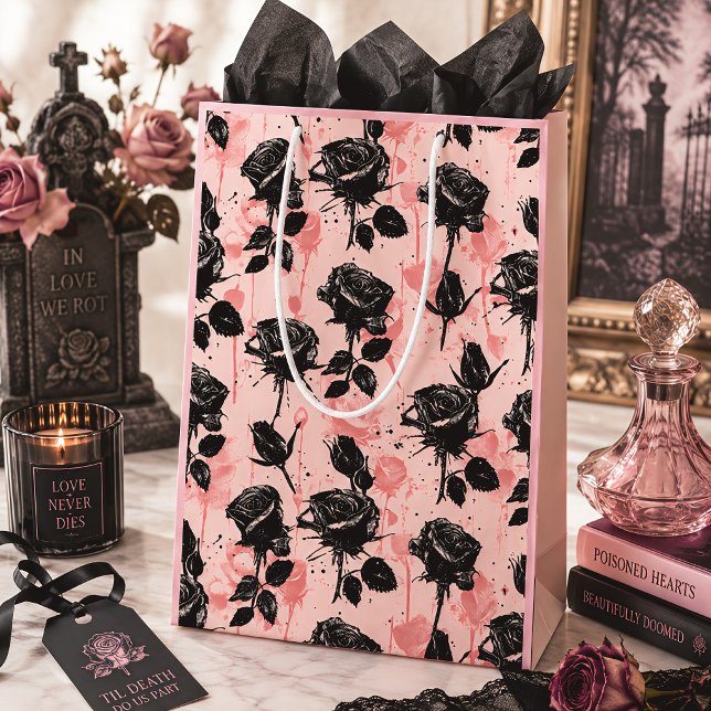 Pink Cemetery Roses Gothic Floral Medium Gift Bag (Creator Uploaded)