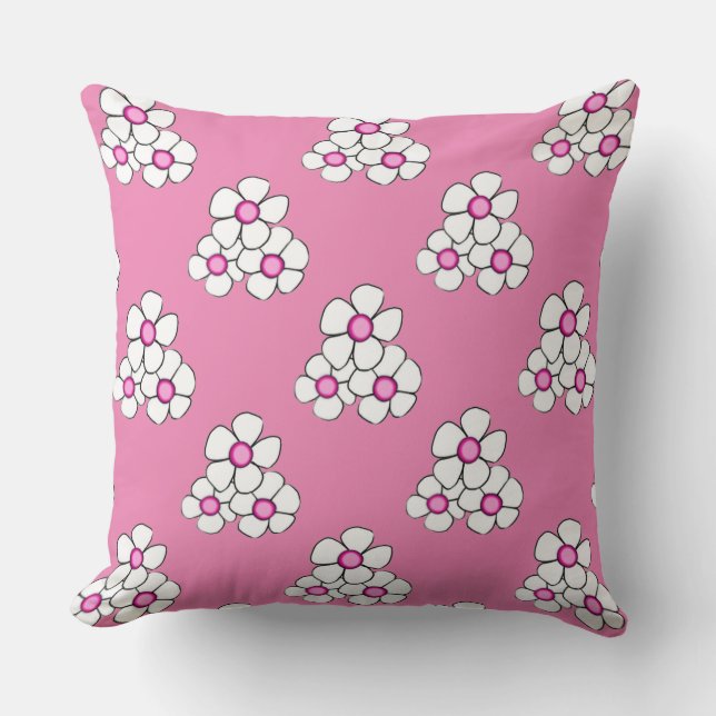 Pink Centred Daisy Square Pillow (Front)