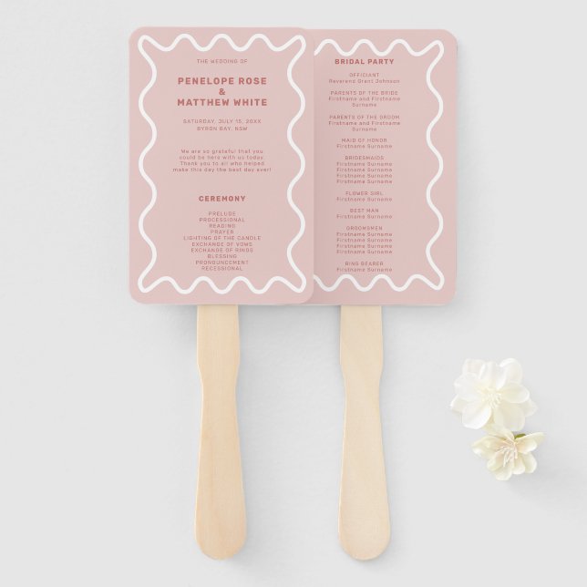Pink Ceremony Program Hand Fan (Front and Back)