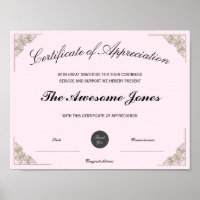 Pink Certificate of Appreciation Custom Logo