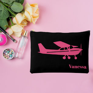 Pink Cessna Aeroplane Girly Aviation Custom Name Accessory Pouch