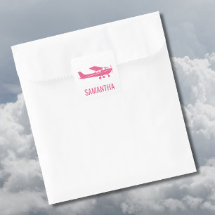 Pink Cessna Aeroplane Girly Chic Fun Custom Square Sticker