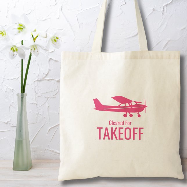 Pink Cessna Airplane Cleared for Takeoff Funny Tote Bag (Creator Uploaded)