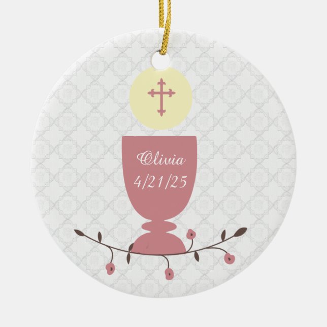 Pink Chalice and Lace Ceramic Tree Decoration (Front)