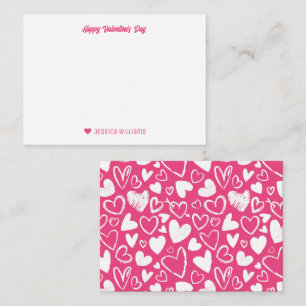 Pink Chalk Doodle Heart Pattern Valentine's Day Card