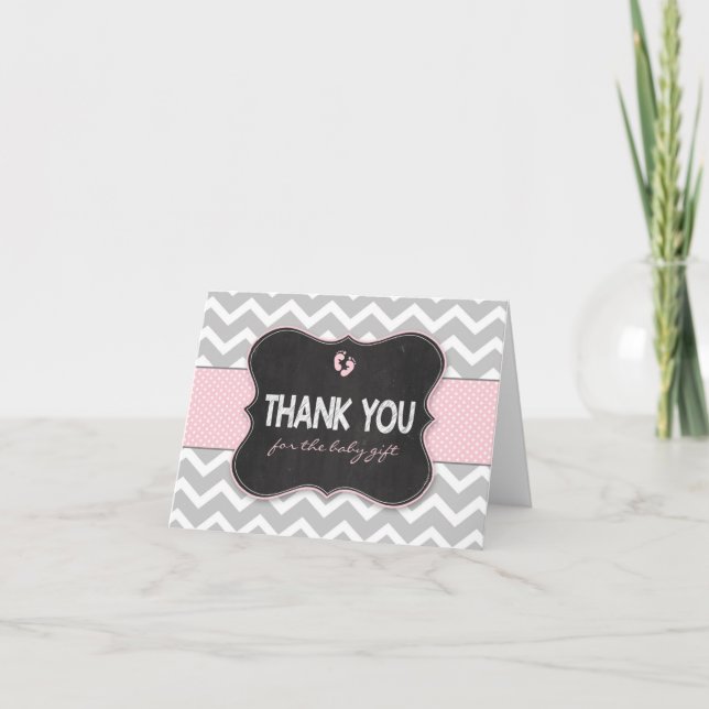 Pink Chalkboard girl baby shower thank you notes (Front)