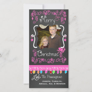 Pink Chalkboard Merry Christmas Holiday Photo Card
