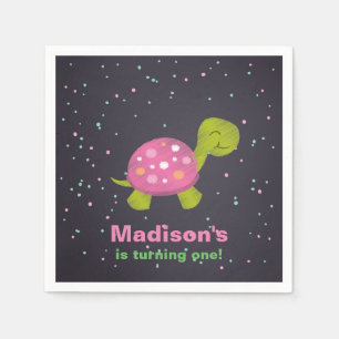 Pink Chalkboard Turtle Party Napkin