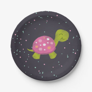 Pink Chalkboard Turtle Party Plate