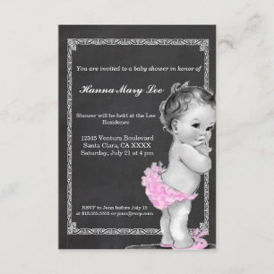 Pink Chalkboard Vintage Baby Shower Invitation
