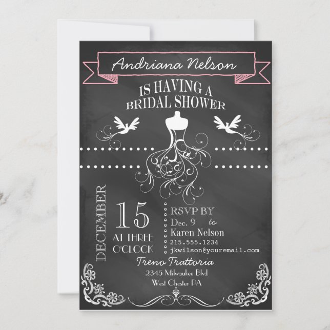 Pink Chalkboard Wedding Shower Invitation (Front)