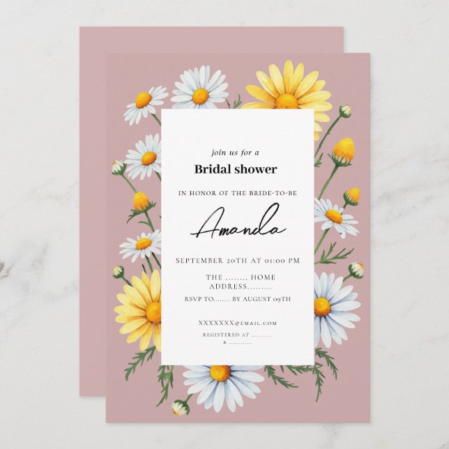 Pink Chamomile Bridal Shower Invitation (Front/Back)