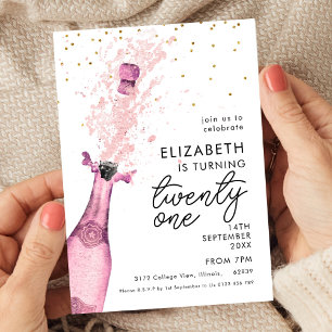 Pink Champagne 21st Birthday Invitation