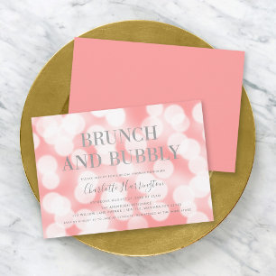 Pink Champagne Bokeh Brunch & Bubbly Bridal Shower Invitation