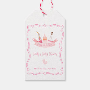 Pink Champagne Bottles Feet Frame Baby Shower  Gift Tags