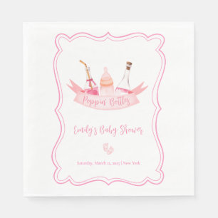 Pink Champagne Bottles Feet Frame Baby Shower  Napkin