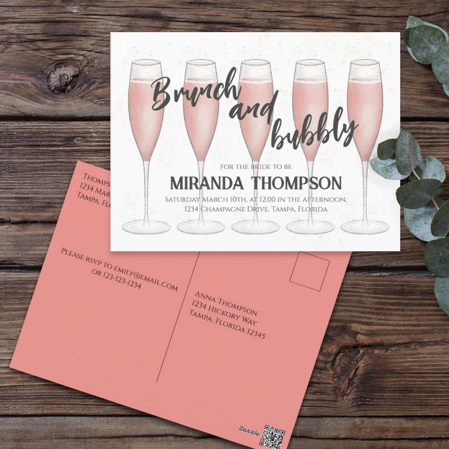 Pink Champagne Bridal Shower Guest Pre Addressed Postcard (Creator Uploaded)