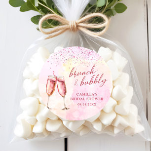 Pink Champagne Brunch And Bubbly Bridal Shower Classic Round Sticker