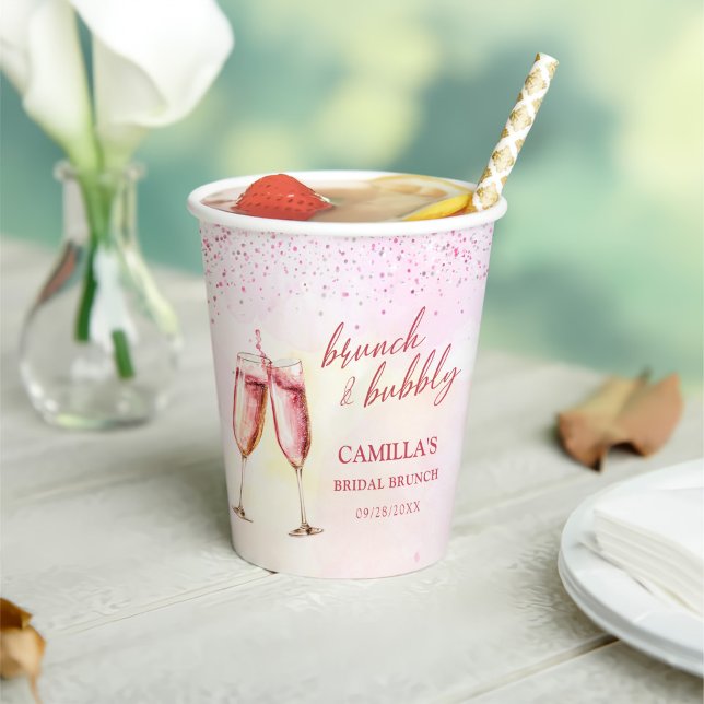 Pink Champagne Brunch And Bubbly Bridal Shower Paper Cups (Creator Uploaded)