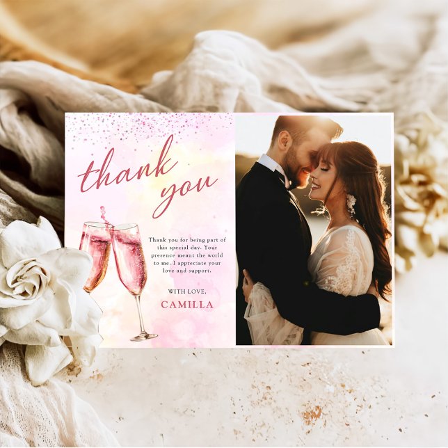 Pink Champagne Brunch And Bubbly Bridal Shower Thank You Card (Creator Uploaded)