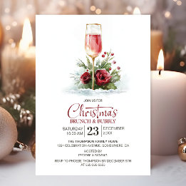 Pink Champagne Brunch and Bubbly Christmas Invitation